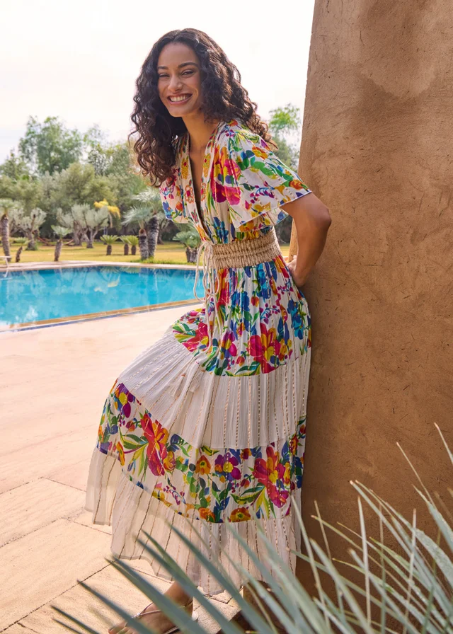 Blue Vanilla Multi Bright Print Tiered Dress