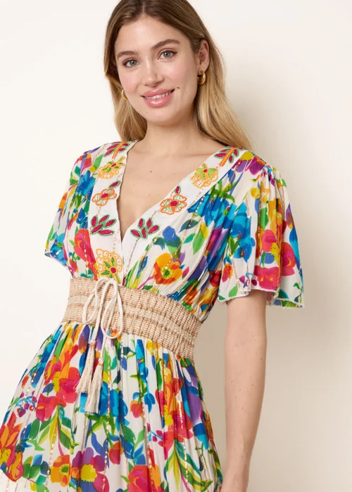 Blue Vanilla Multi Bright Print Tiered Dress - S Image 3