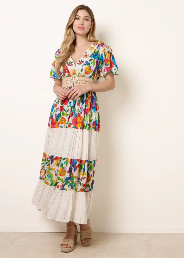 Blue Vanilla Multi Bright Print Tiered Dress