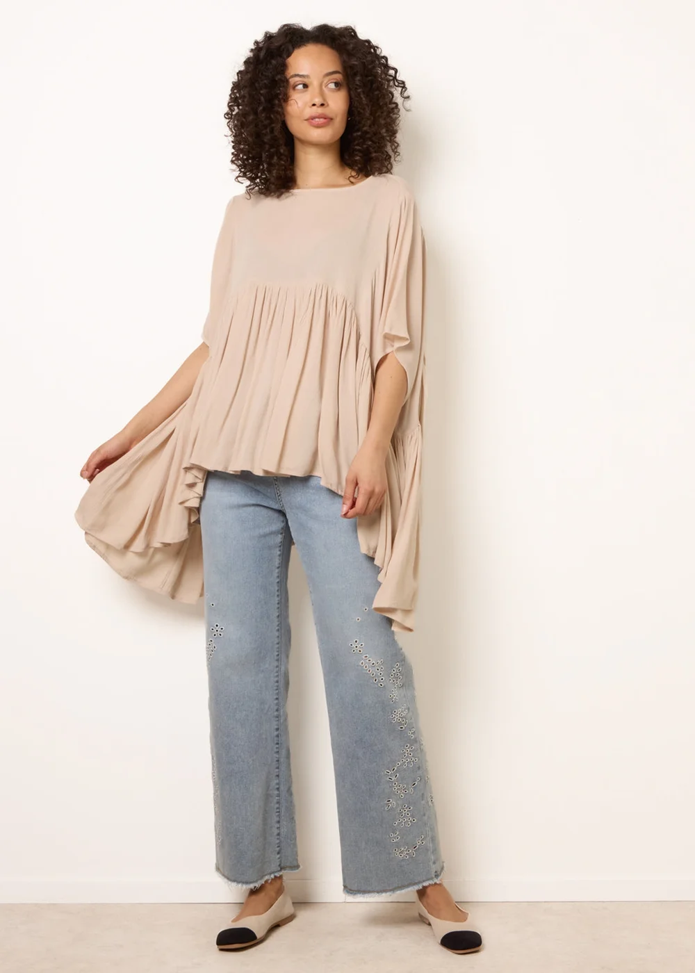 Blue Vanilla Stone Gathered Oversized Top - One Size Image 2
