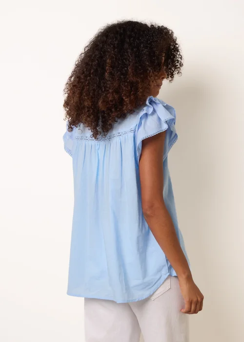 Blue Vanilla Blue Cotton Embroidery Detail Ruffle Sleeve Top - S Image 4