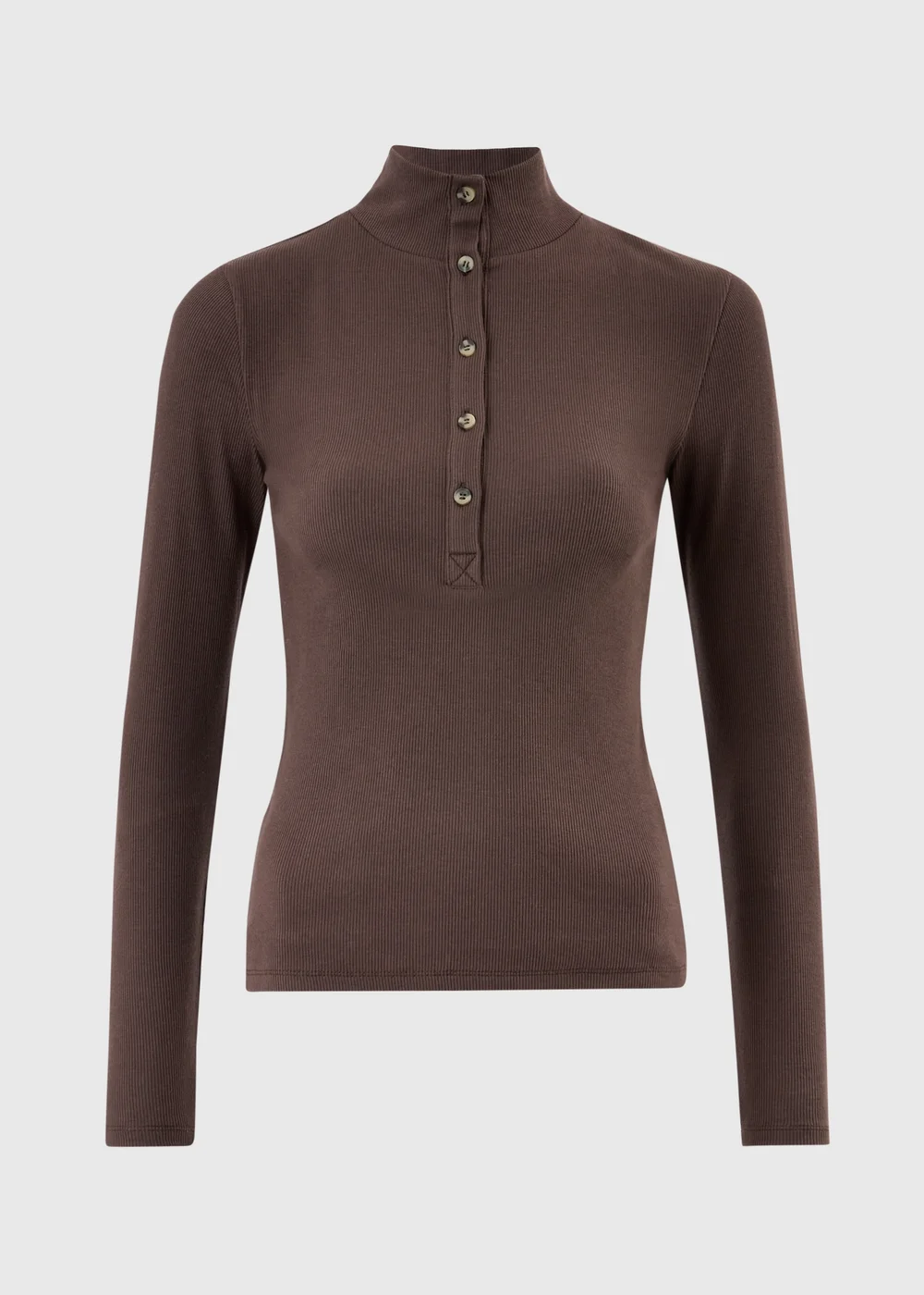 Chocolate Ribbed Funnel Neck Top - 14 Image 5