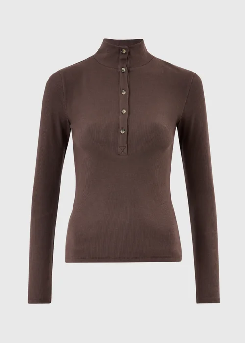 Chocolate Ribbed Funnel Neck Top - 14 Image 5