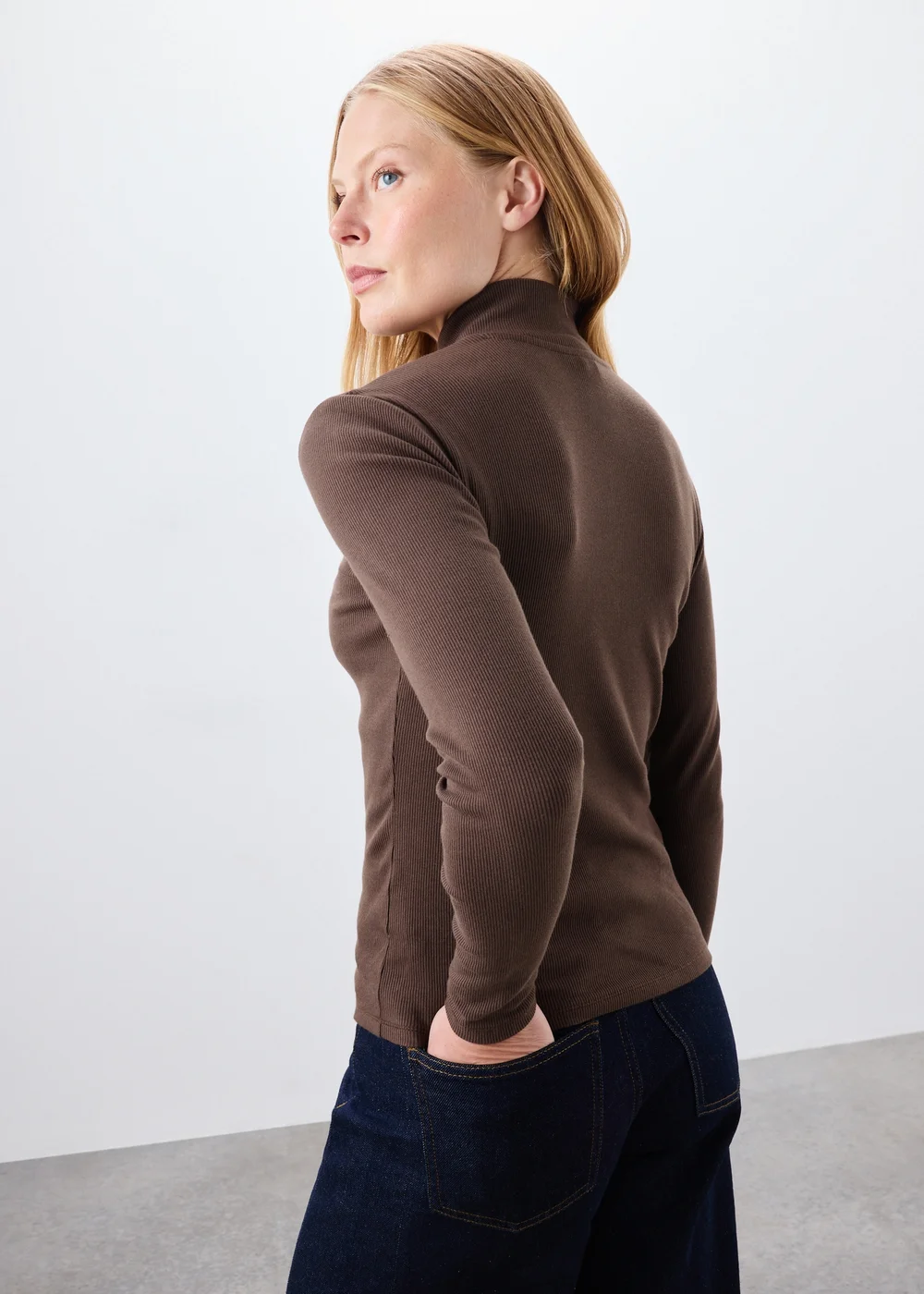 Chocolate Ribbed Funnel Neck Top - 14 Image 2