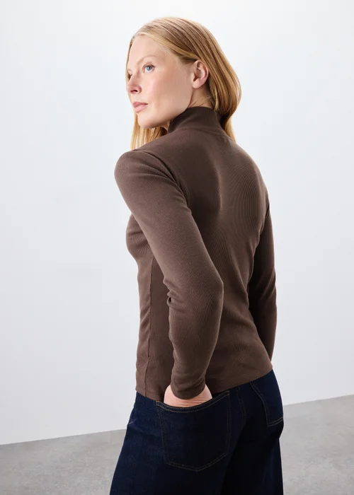 Chocolate Ribbed Funnel Neck Top - 14 Image 2