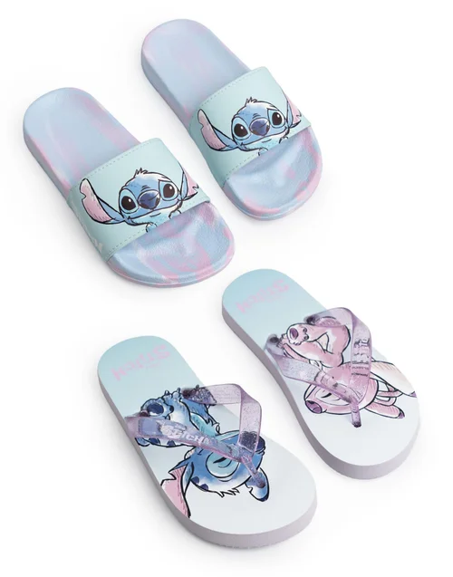 Vanilla Underground Lilo & Stitch Girls Multicoloured 2 Pack Multi Character Slider Slippers (12-5 UK Child) - 3 Infants Image 1