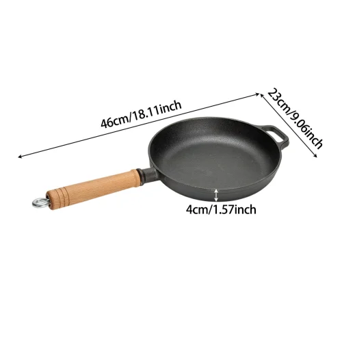 Lifeideas Round Cast Iron Skillet with Removable Wooden H&le - M Image 2