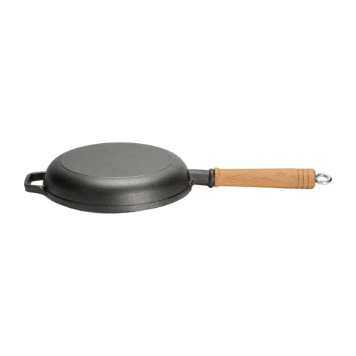 Lifeideas Round Cast Iron Skillet with Removable Wooden H&le - M Image 3