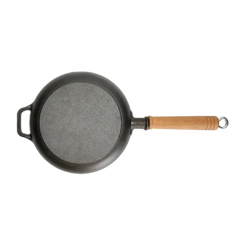Lifeideas Round Cast Iron Skillet with Removable Wooden H&le - M Image 4