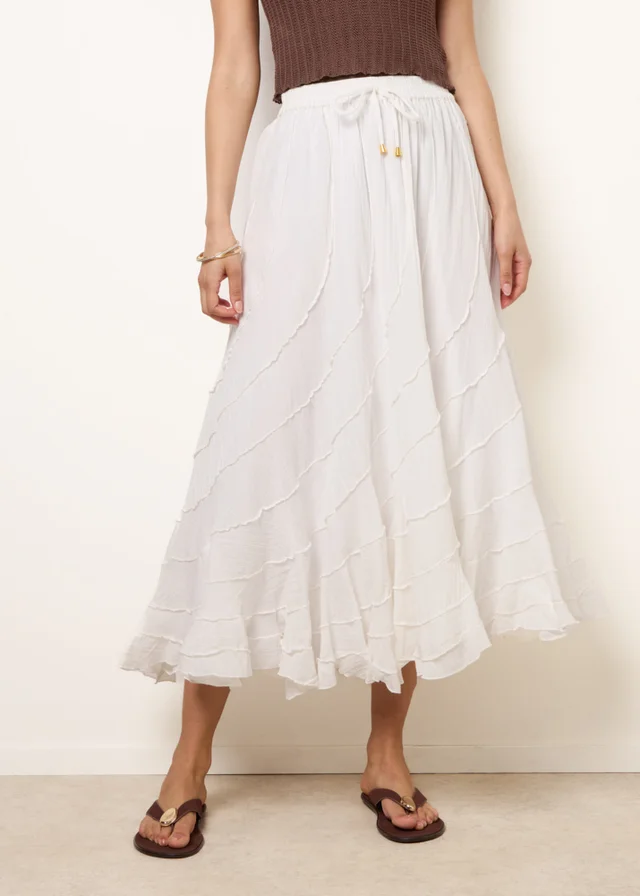 Blue Vanilla Ivory Panelled Overlocked Frill Maxi Skirt