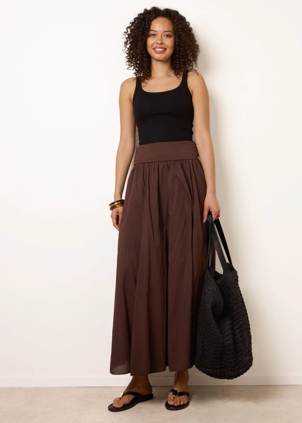 Blue Vanilla Brown Godet Hem Jersey Waist Skirt - M/L Image 1