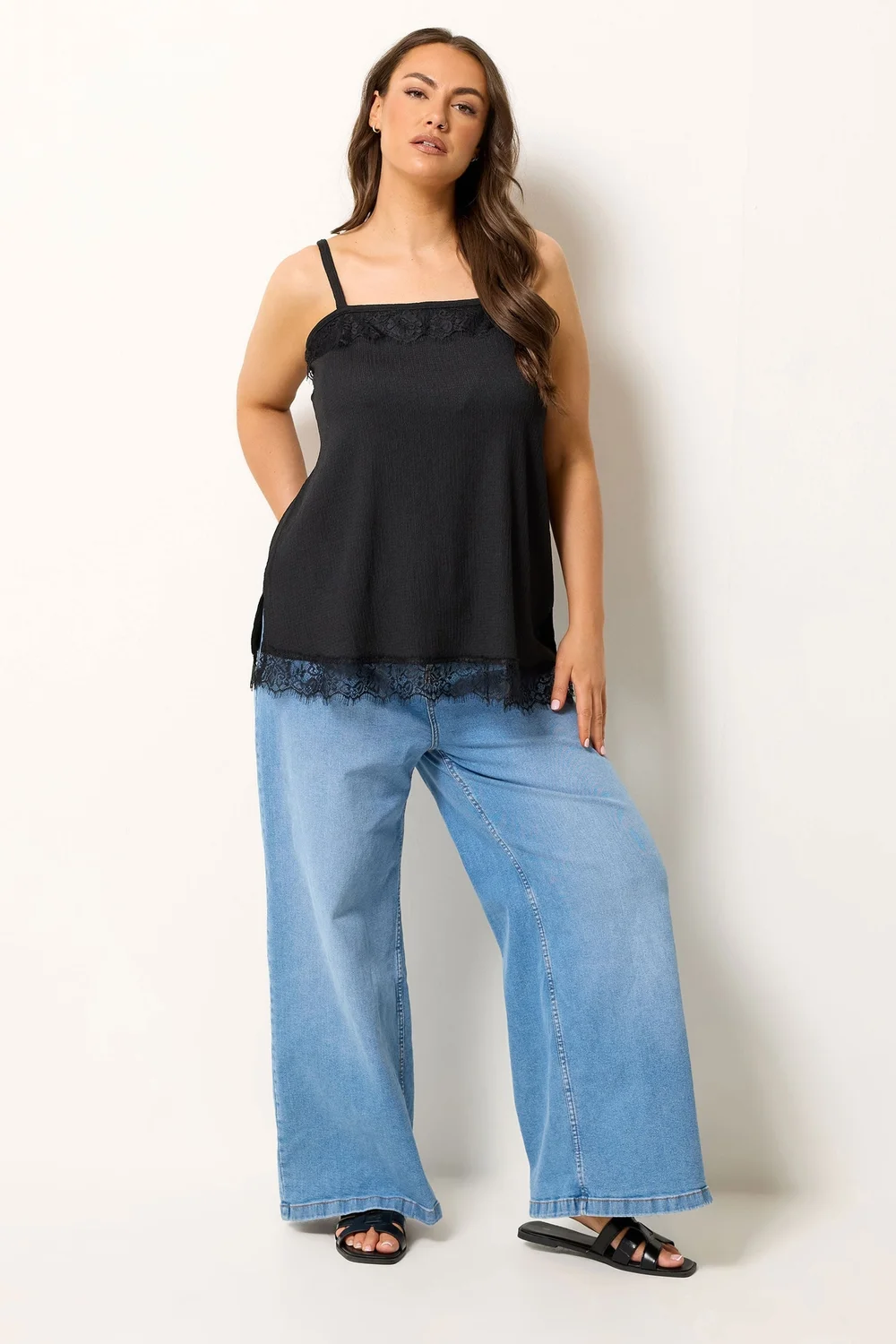 Yours Curve Black Lace Detail Vest Top - 20 Image 2