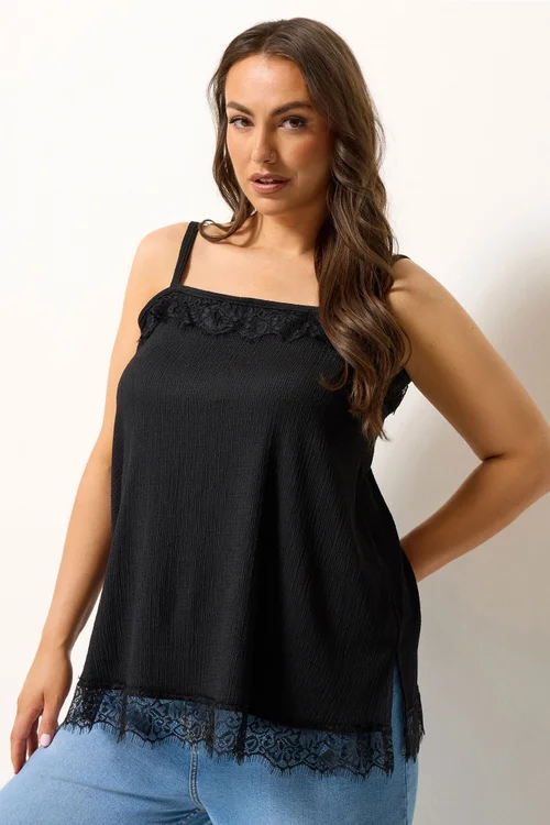 Yours Curve Black Lace Detail Vest Top - 20 Image 1