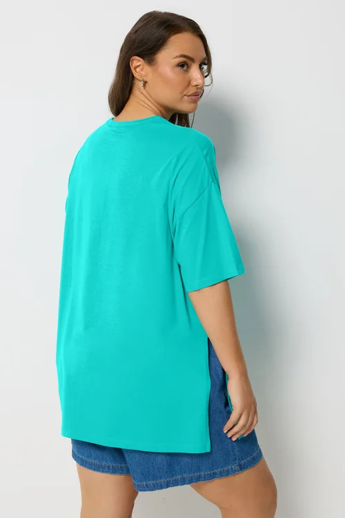 Yours Curve Turquoise Blue Side Split Longline T-Shirt - 22-24 Image 3