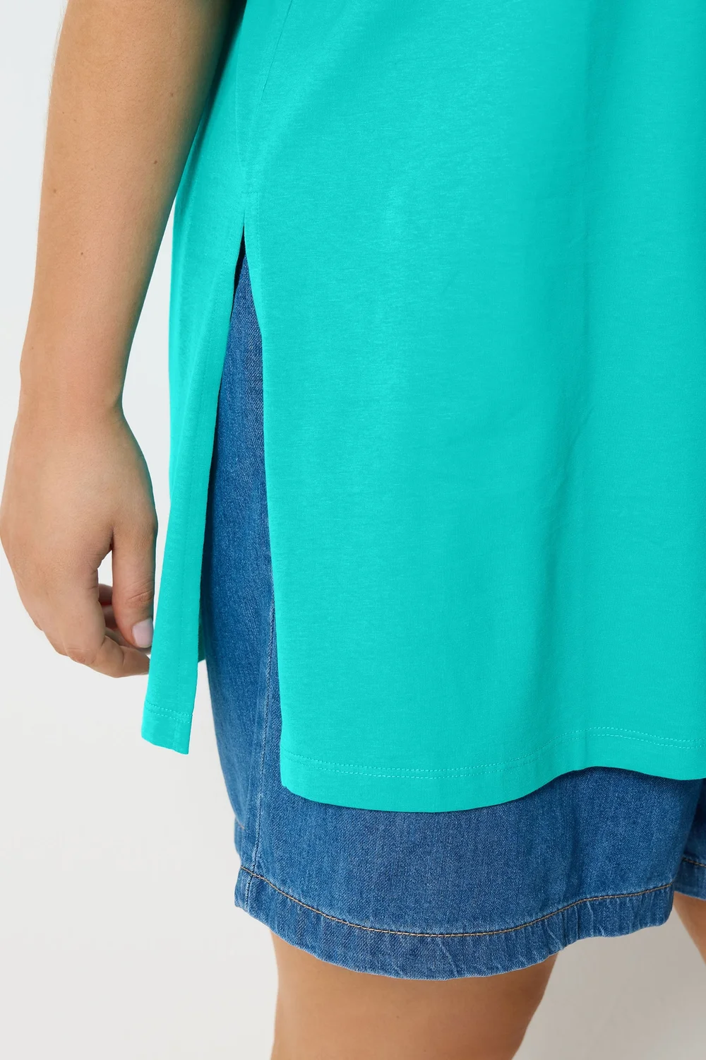Yours Curve Turquoise Blue Side Split Longline T-Shirt - 22-24 Image 4