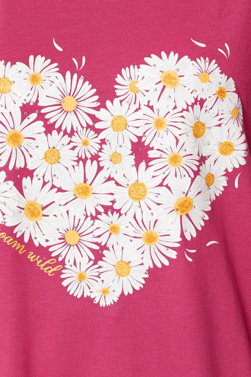 Yours Curve Dark Pink Daisy Heart Print T-Shirt - 20 Image 4