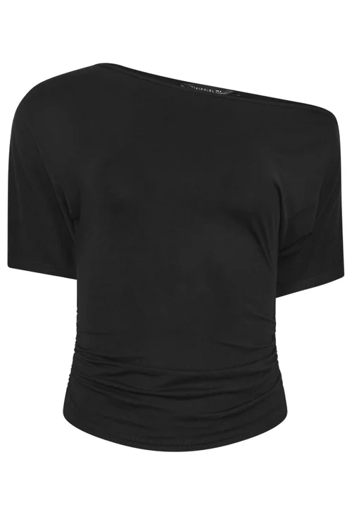 PixieGirl Petite Black Slash Neck Ruched T-Shirt - 14 Image 5