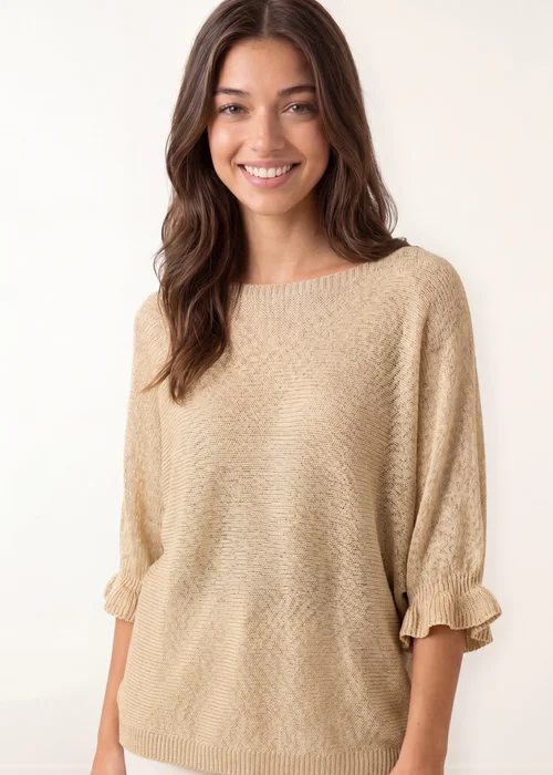 Blue Vanilla Beige Frill Sleeve Metallic Top - One Size Image 3