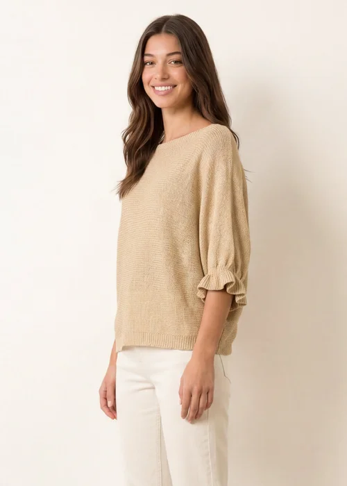 Blue Vanilla Beige Frill Sleeve Metallic Top - One Size Image 1