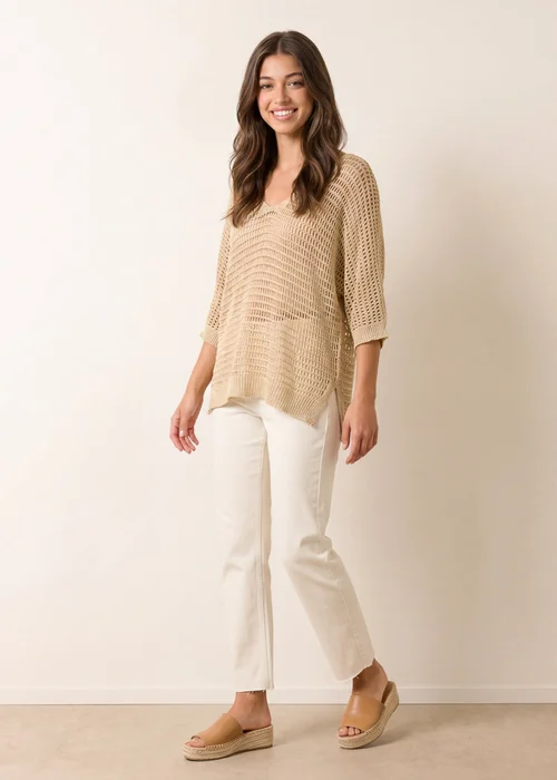 Blue Vanilla Gold Metallic Crochet V Neck Top - One Size Image 2