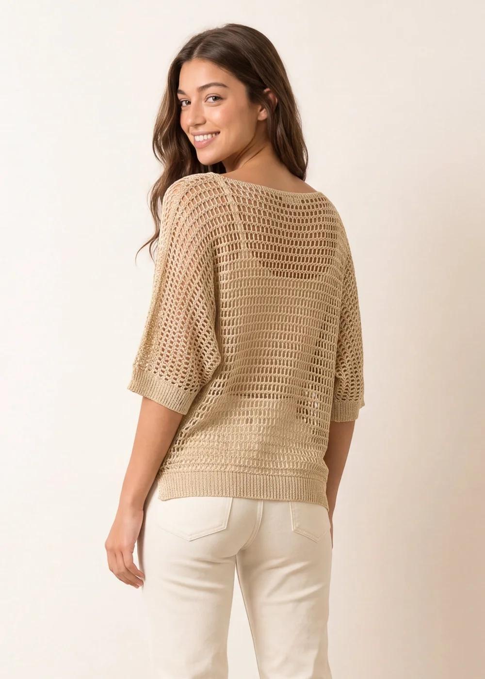 Blue Vanilla Gold Metallic Crochet V Neck Top - One Size Image 4