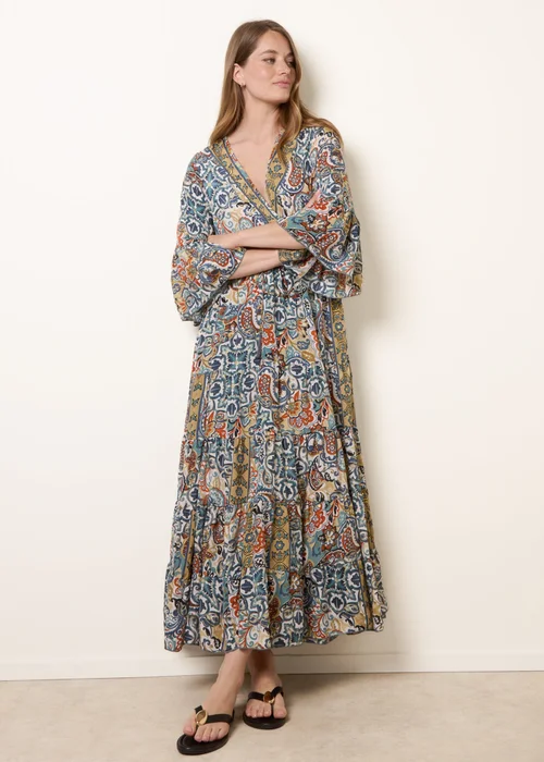 Blue Vanilla Multi Wrap Over Tiered Art Silk Dress - L/XL Image 3
