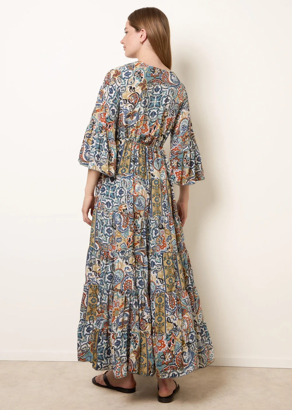 Blue Vanilla Multi Wrap Over Tiered Art Silk Dress - L/XL Image 4