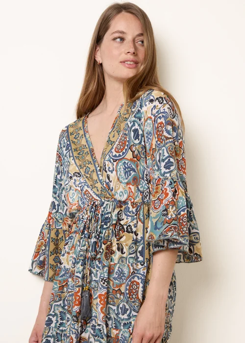Blue Vanilla Multi Wrap Over Tiered Art Silk Dress - L/XL Image 2