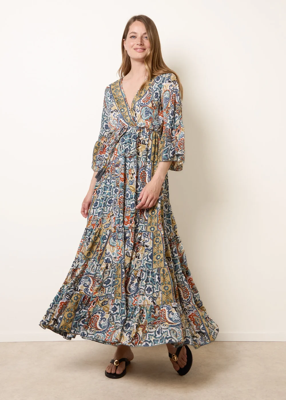 Blue Vanilla Multi Wrap Over Tiered Art Silk Dress - L/XL Image 1