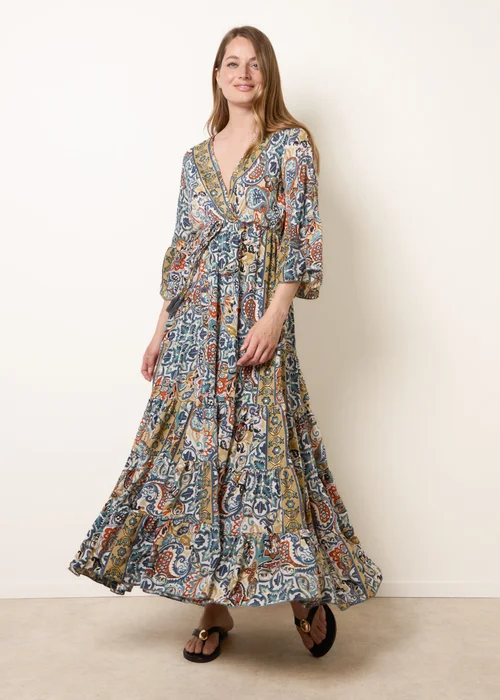 Blue Vanilla Multi Wrap Over Tiered Art Silk Dress - L/XL Image 1