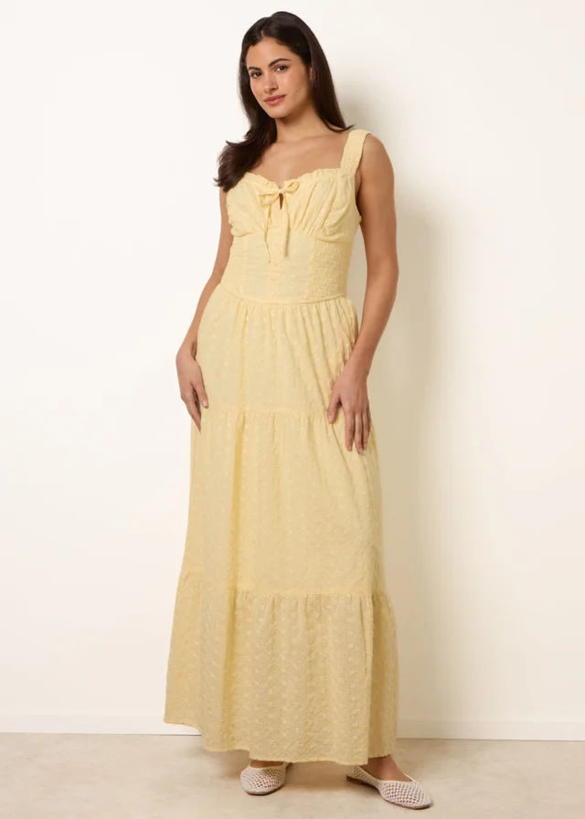 Blue Vanilla Yellow Broderie Button Down Maxi Dress