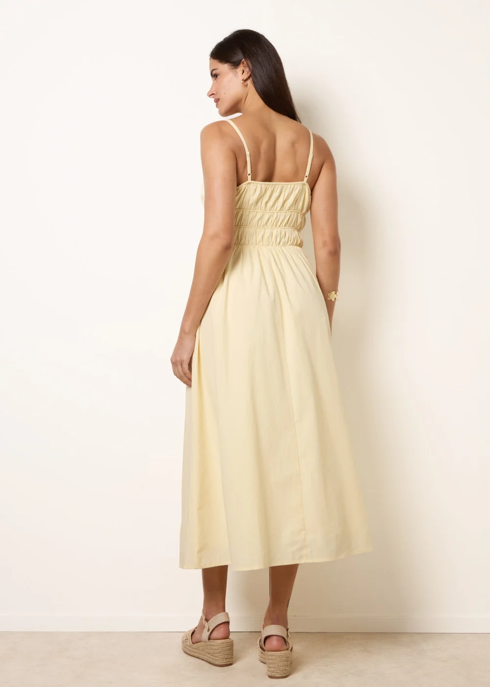 Blue Vanilla Yellow Ruched Binding Strappy Midi Dress - L Image 4