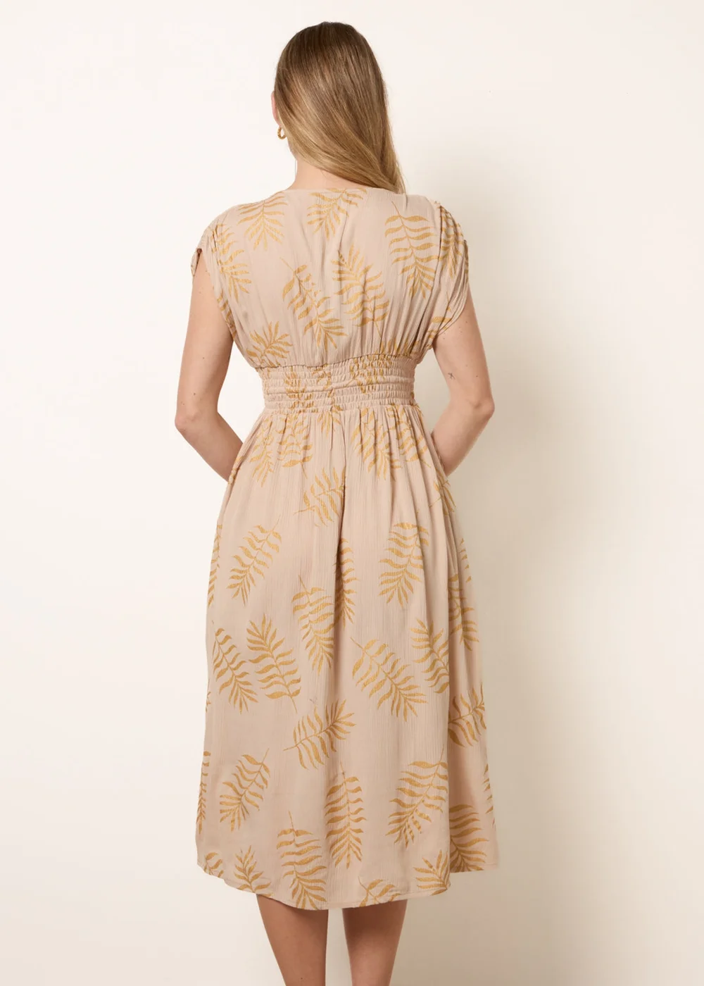 Blue Vanilla Beige Wrap Front Beaded Dress - L Image 4