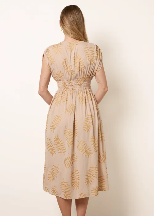Blue Vanilla Beige Wrap Front Beaded Dress - L Image 4