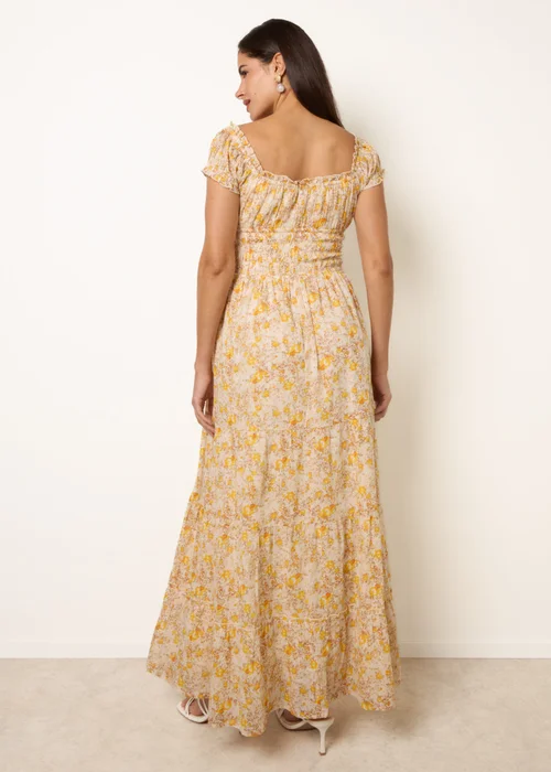 Blue Vanilla Yellow Double Front Tie Shirred Ditsy Floral Maxi Dress - S Image 4