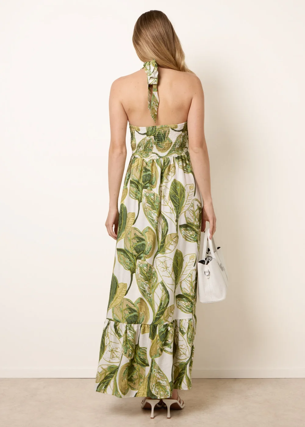 Blue Vanilla Green Leaf Print Halter Neck Dress - S/M Image 4