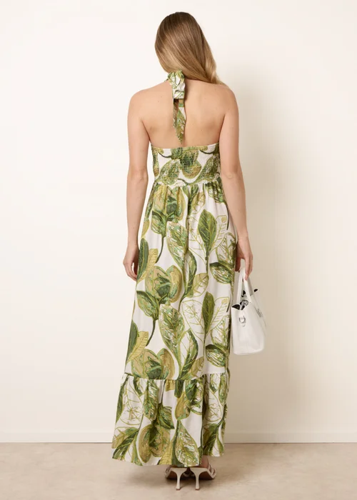 Blue Vanilla Green Leaf Print Halter Neck Dress - S/M Image 4