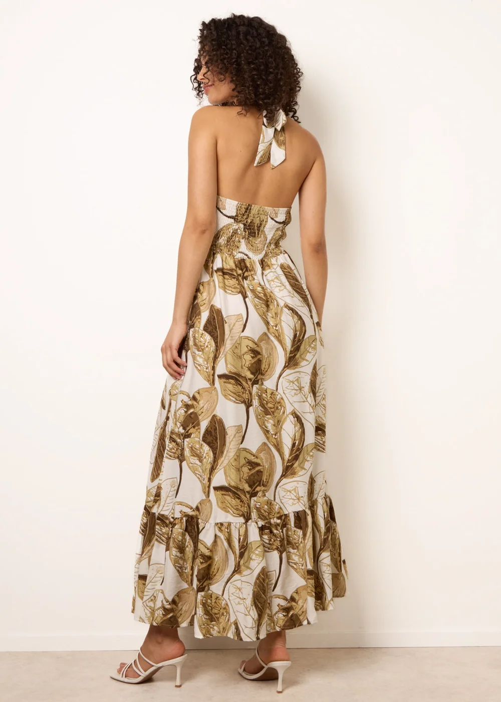 Blue Vanilla Brown Leaf Print Halter Neck Dress - M/L Image 4