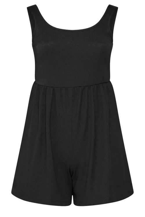 Yours Curve Black Smock Textured Playsuit - 34-36 Image 5