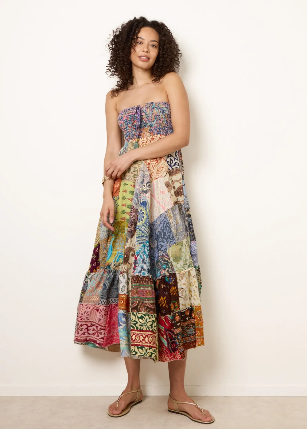 Blue Vanilla Multi Shirred Patchwork Art Bandeau Dress - One Size Image 1