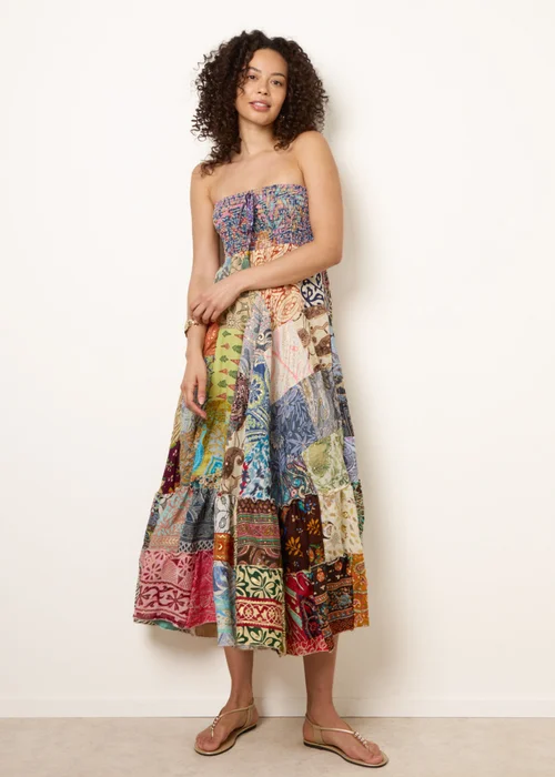 Blue Vanilla Multi Shirred Patchwork Art Bandeau Dress - One Size Image 1