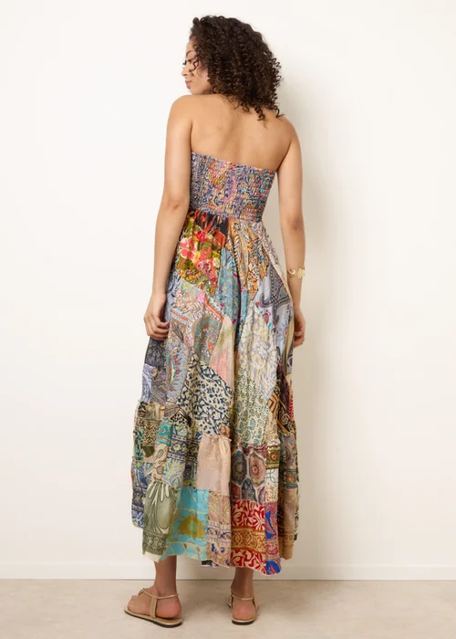 Blue Vanilla Multi Shirred Patchwork Art Bandeau Dress - One Size Image 4
