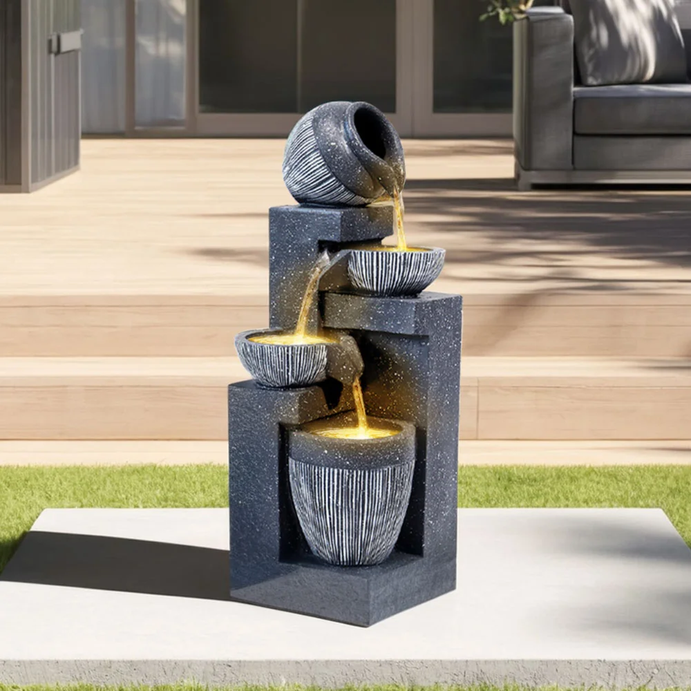 Breeins Outdoor LED Water Fountain Rockery Decor with Pump Solar Power - One Size Image 1