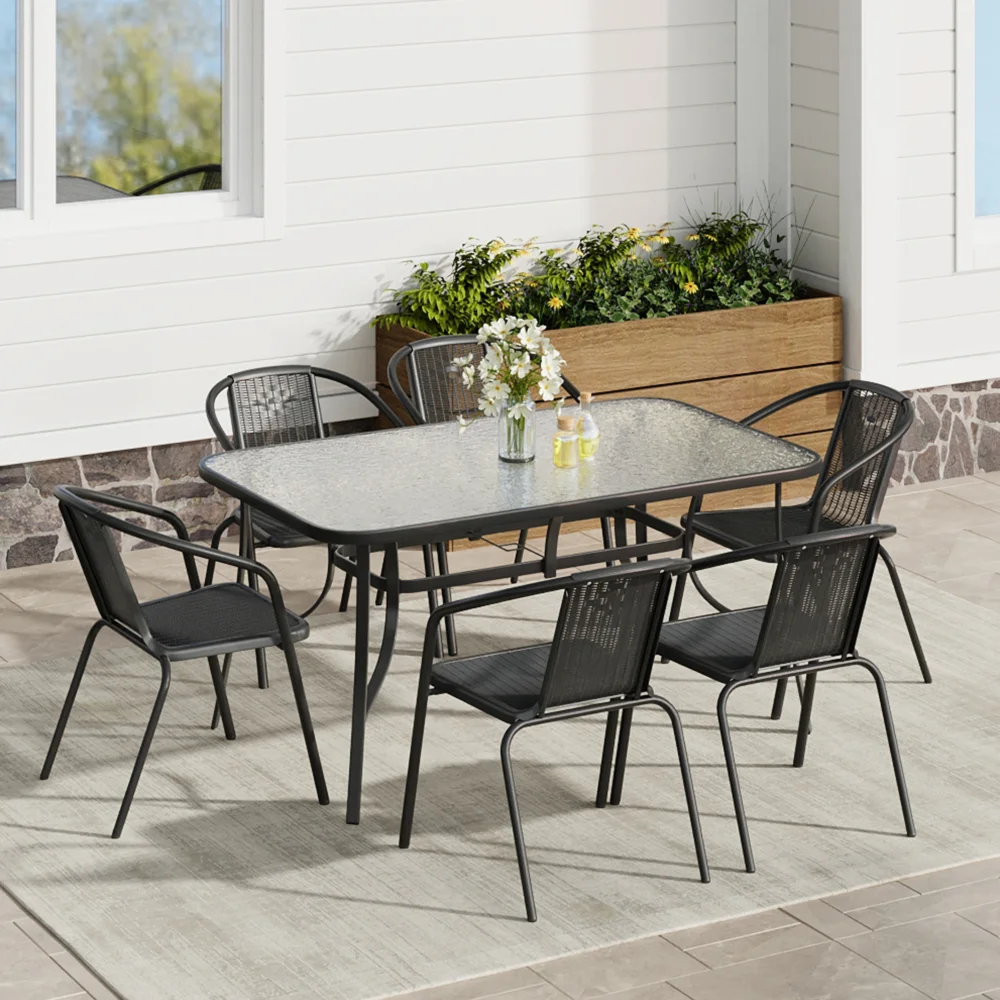 Breeins Tempered Glass Outdoor Coffee Table & Rattan Chairs Set - One Size Image 1