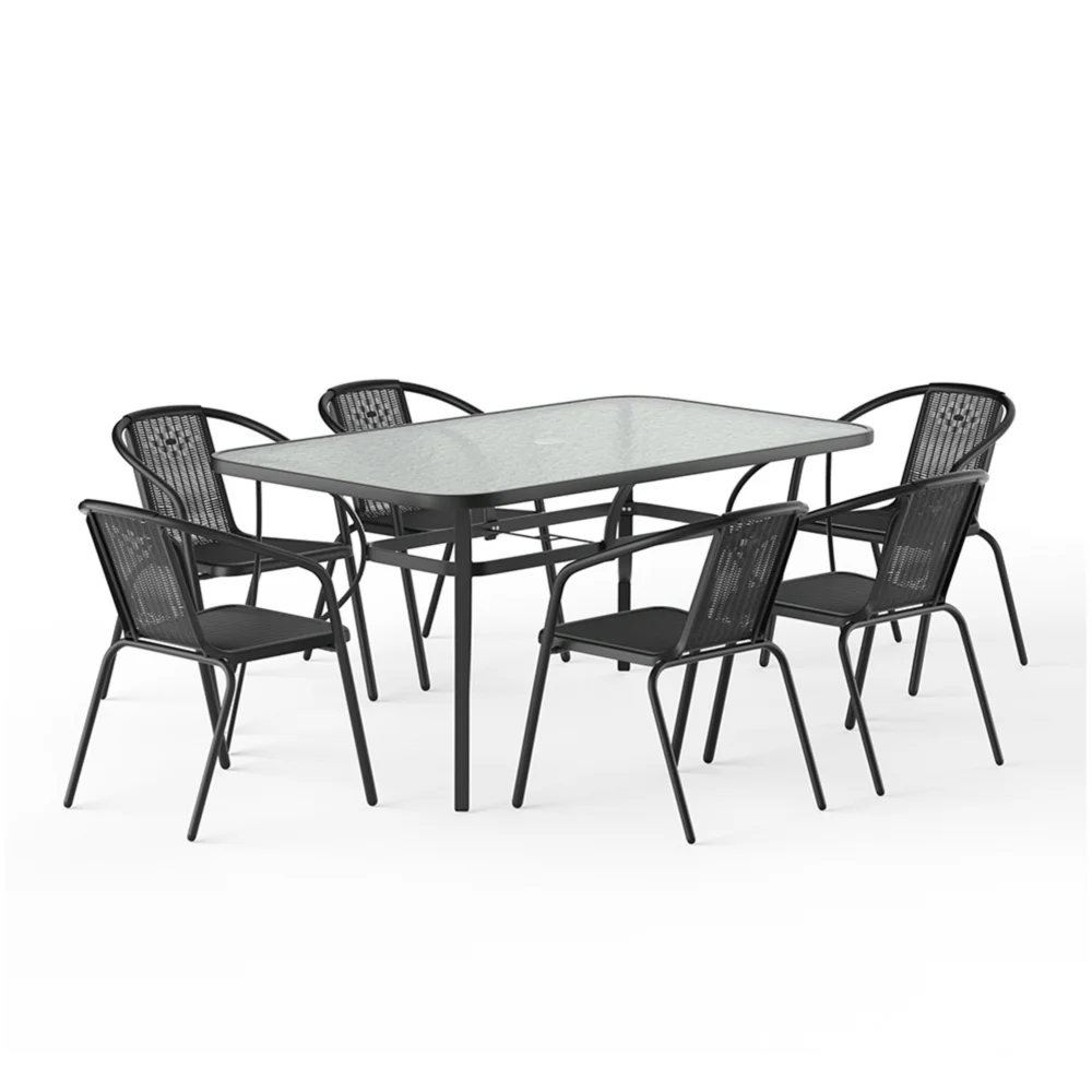Breeins Tempered Glass Outdoor Coffee Table & Rattan Chairs Set - One Size Image 6