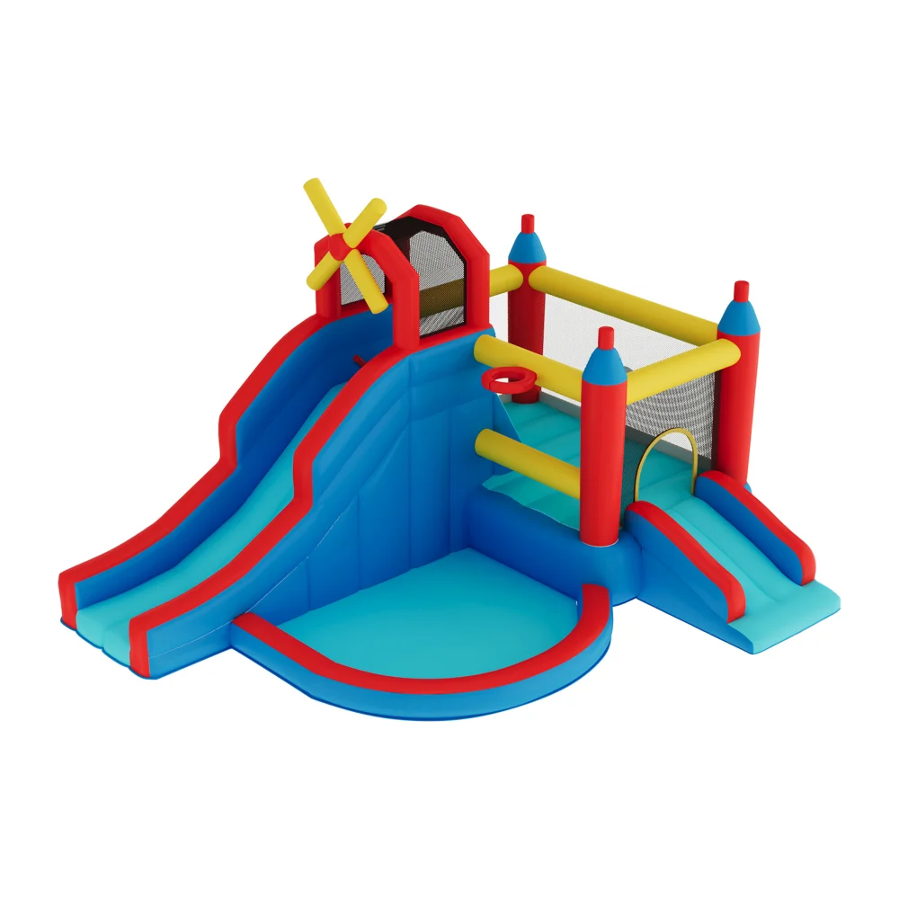 Kidkid Kids Inflatable Bouncy Castle with Double Slide & Basketball Hoop - One Size Image 4