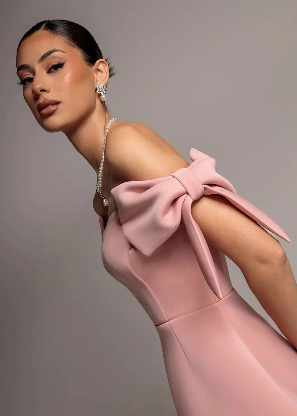 Goddiva Blush Bardot Plunge Neck Bow Sleeve Skater Mini Dress - 16 Image 3