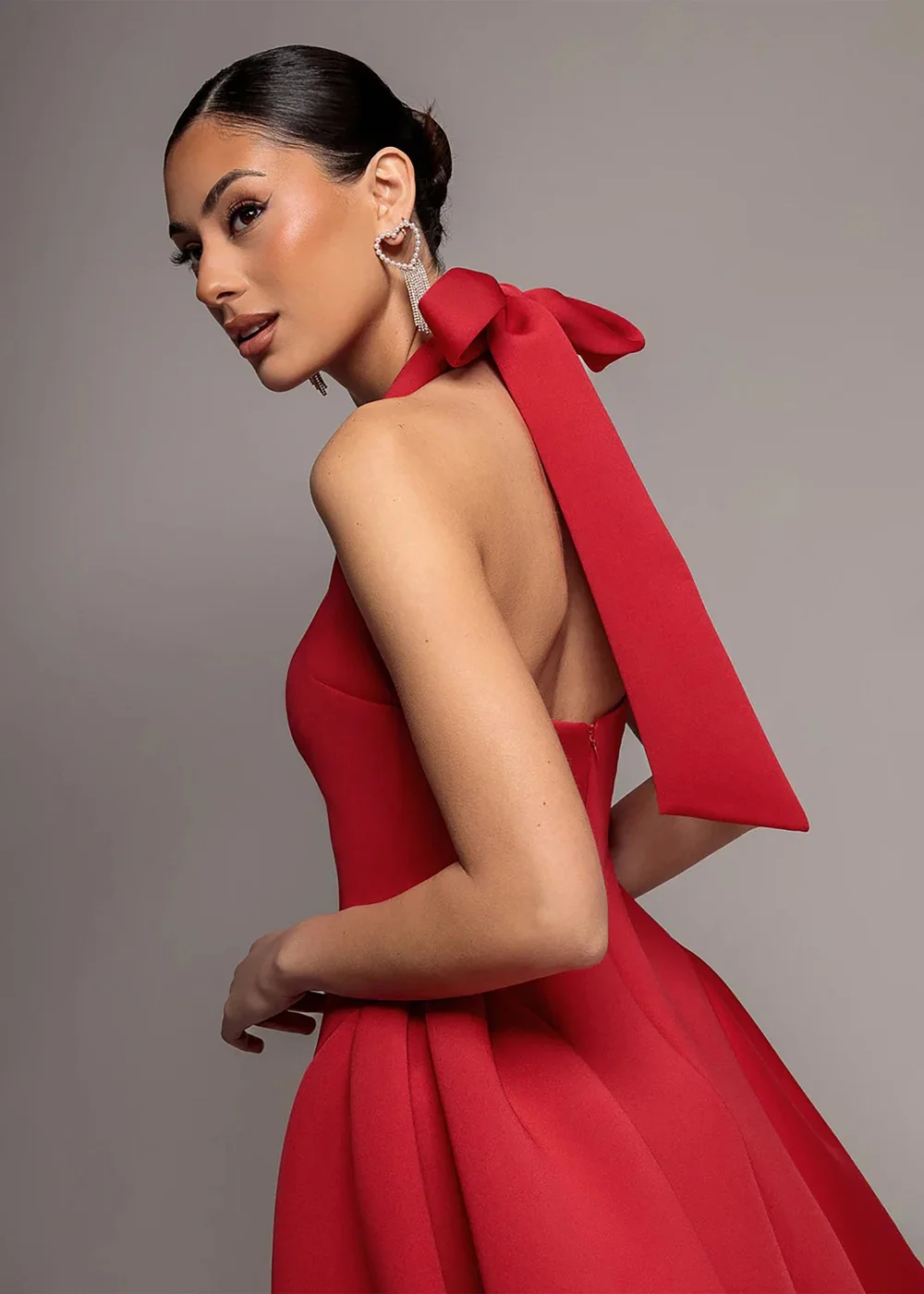 Goddiva Red Corset Fit & Flare Halter Neck Skater Mini Dress - 18 Image 3