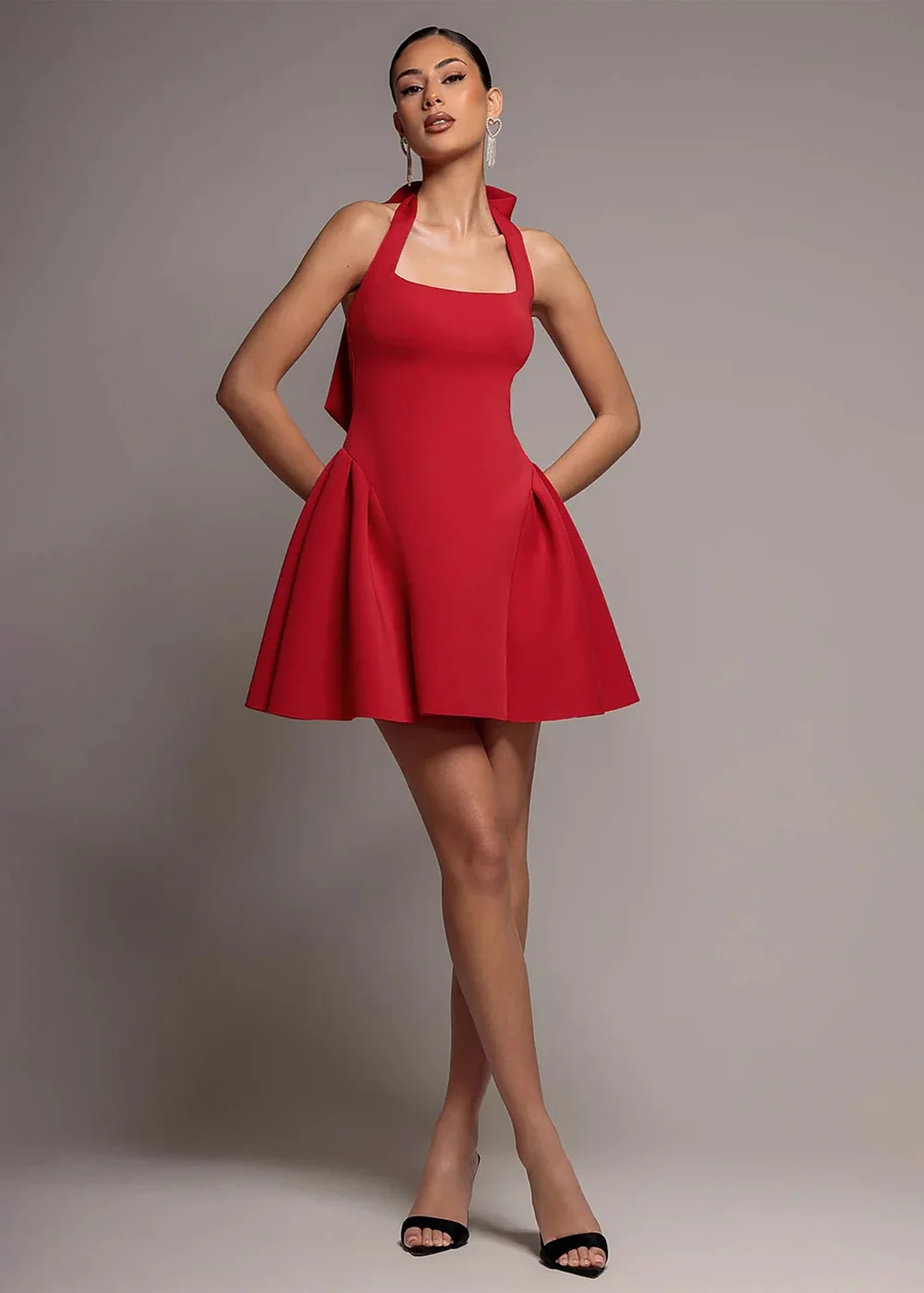 Goddiva Red Corset Fit & Flare Halter Neck Skater Mini Dress - 18 Image 1