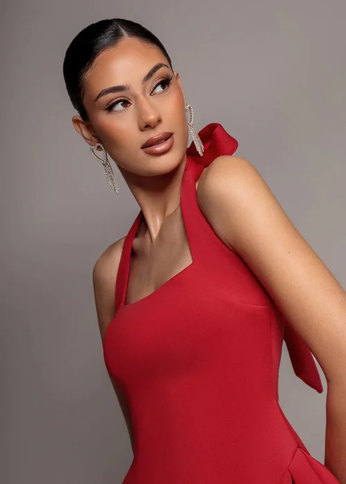 Goddiva Red Corset Fit & Flare Halter Neck Skater Mini Dress - 18 Image 4